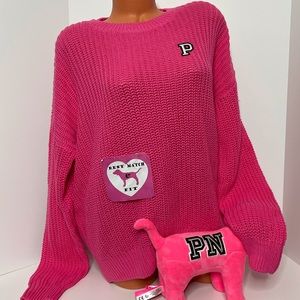 Victoria’s Secret PINK L Logo Patch Sweater Embroidered 100% Cotton Crewneck